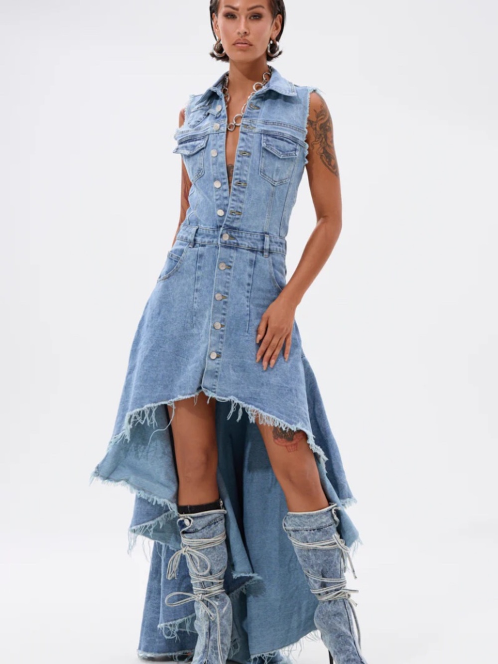 Dark Denim Mini Hi-Low Dress Size L - Picture 10 of 10